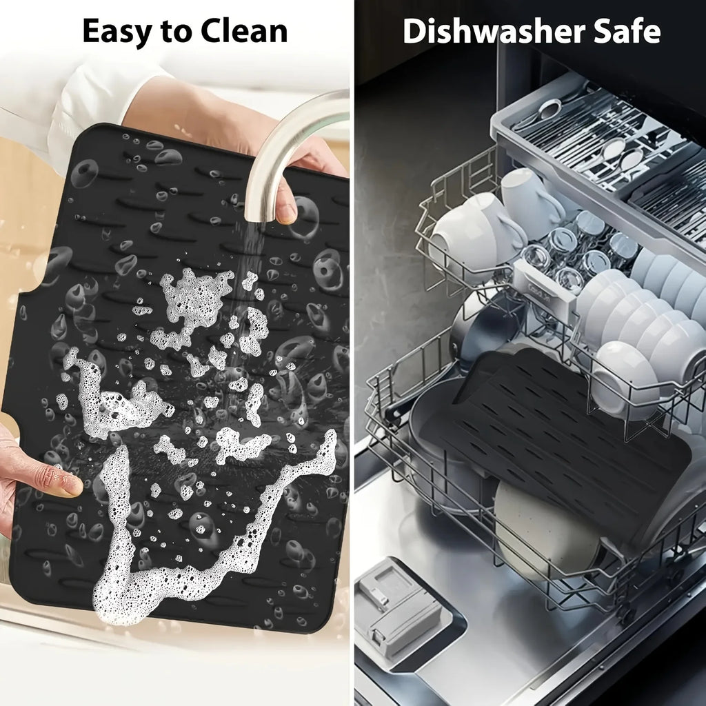 Self-Draining Silicone Dish Drying Mat for Kitchen Counter