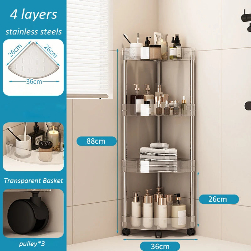 Modern Transparent Acrylic Corner Rolling Cart