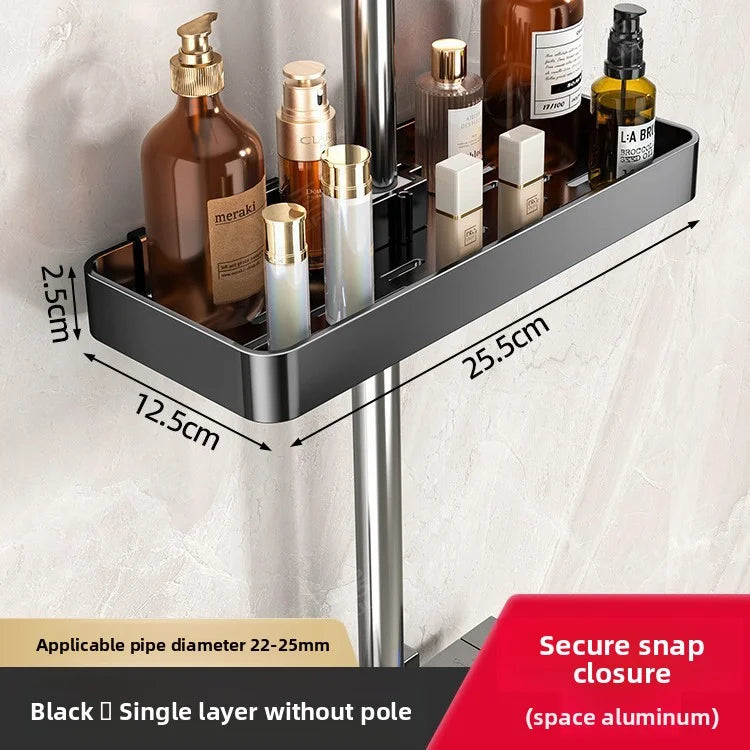 No-Drill Shower Rod Storage Organizer Rack