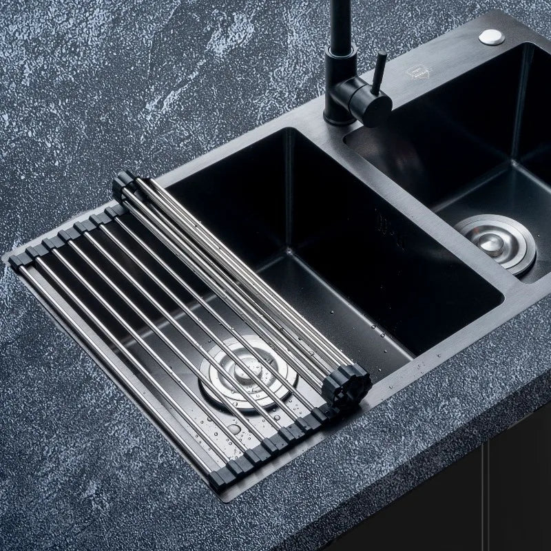 Space-Saving Roll-Up Dish Drying Rack Over the Sink