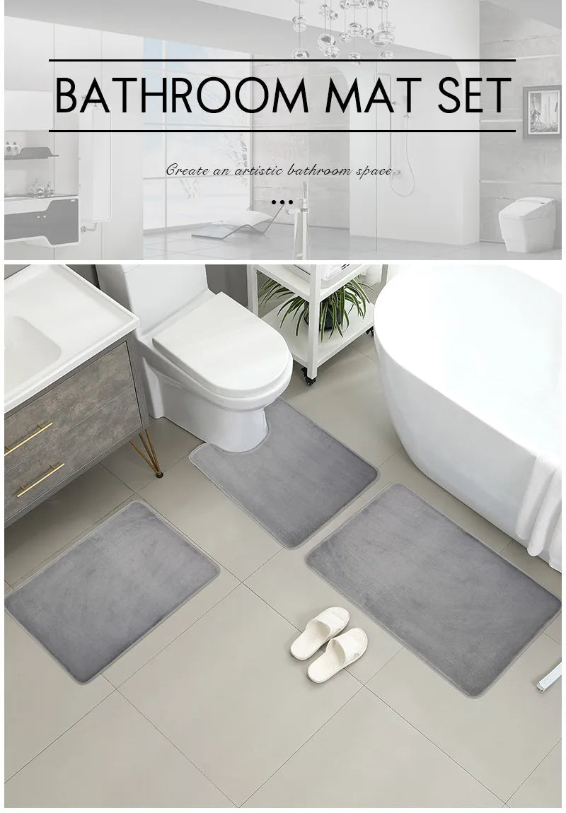 3-Piece Bathroom Rug Set, Non-Slip Soft Bath Mats, Super Absorbent Toilet & Shower Mat Set, Machine Washable