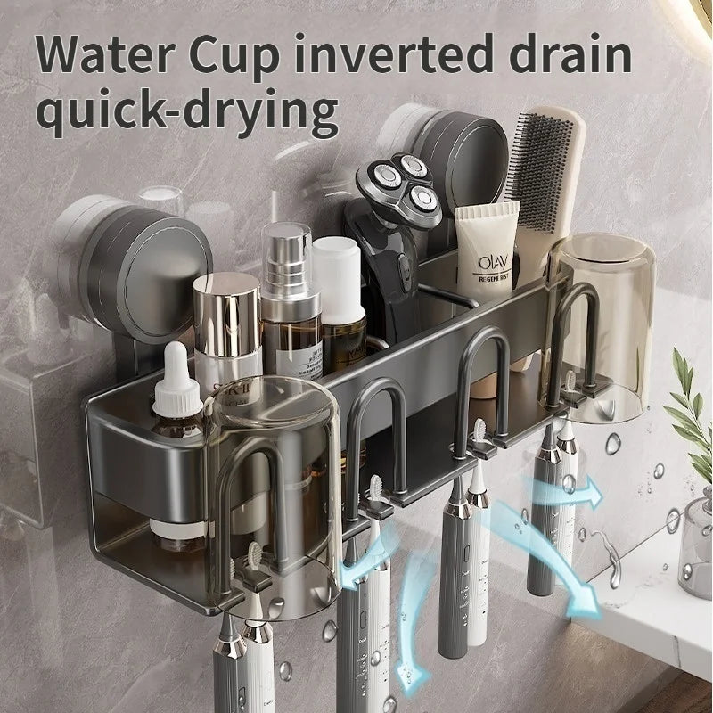 Modern Metallic Wall-Mounted Toothbrush Holder & Bathroom Organizer