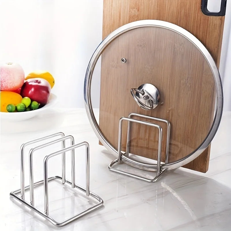 Minimalist Stainless Steel Cutting Board & Pot Lid Organizer Stand