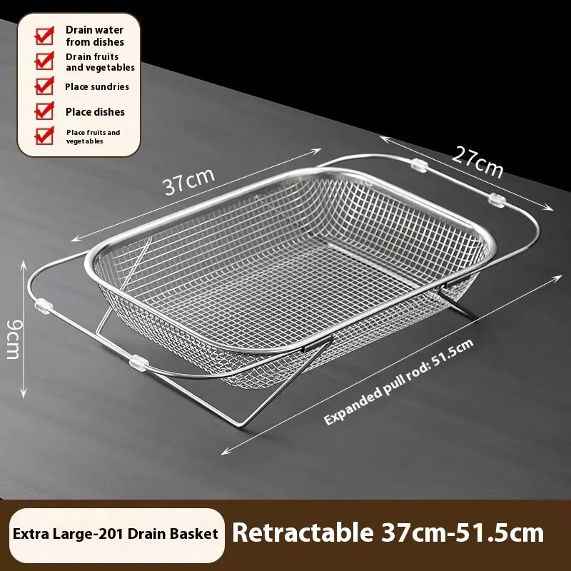 Over-the-Sink Expandable Stainless Steel Drain Basket