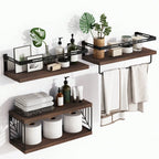 Rustic Floating Wall Shelves with Integrated Towel Bar