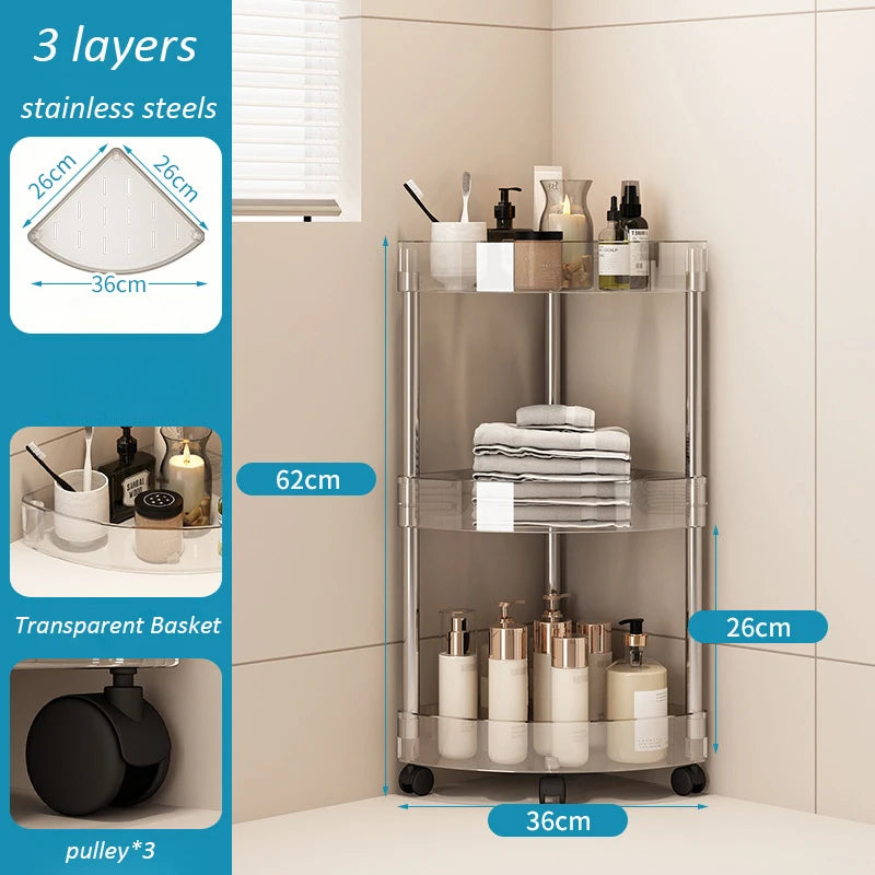 Modern Transparent Acrylic Corner Rolling Cart