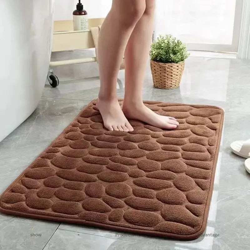 Non-Slip Bathroom Rug, Super Absorbent Quick-Dry Bath Mat, Soft 3D Cobblestone Bathroom Floor Mat, Machine Washable