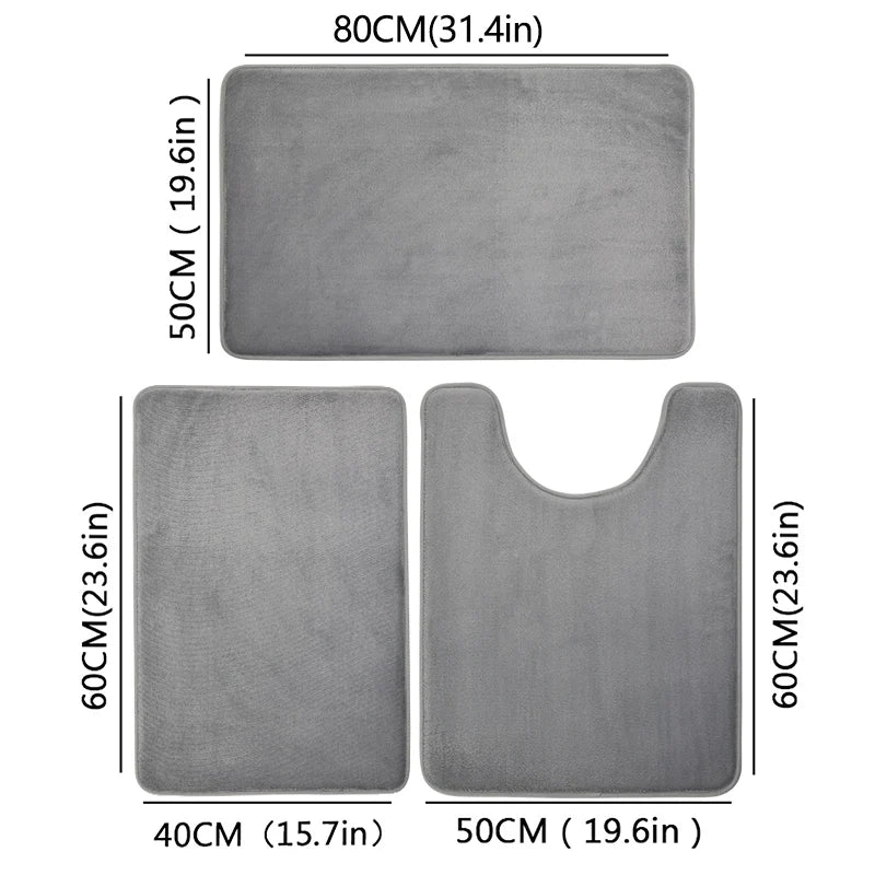 Bathroom Rug Set 3-Piece – Non-Slip Super Absorbent Bath Mat, Machine Washable, Khaki/Gray/Blue/Coffee
