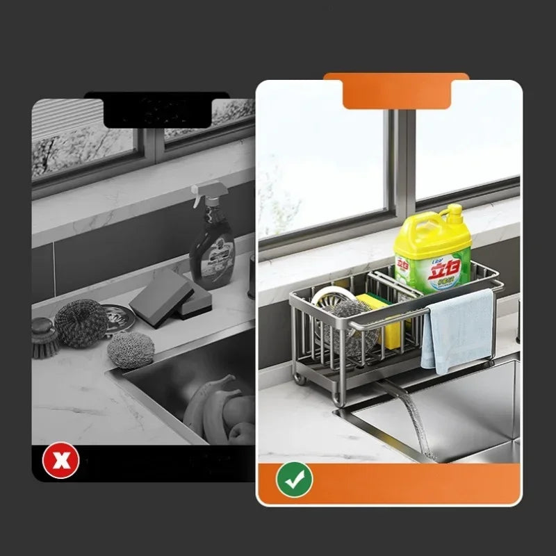 Carbon Steel Sink Organizer Rack with Slanted Drain Tray