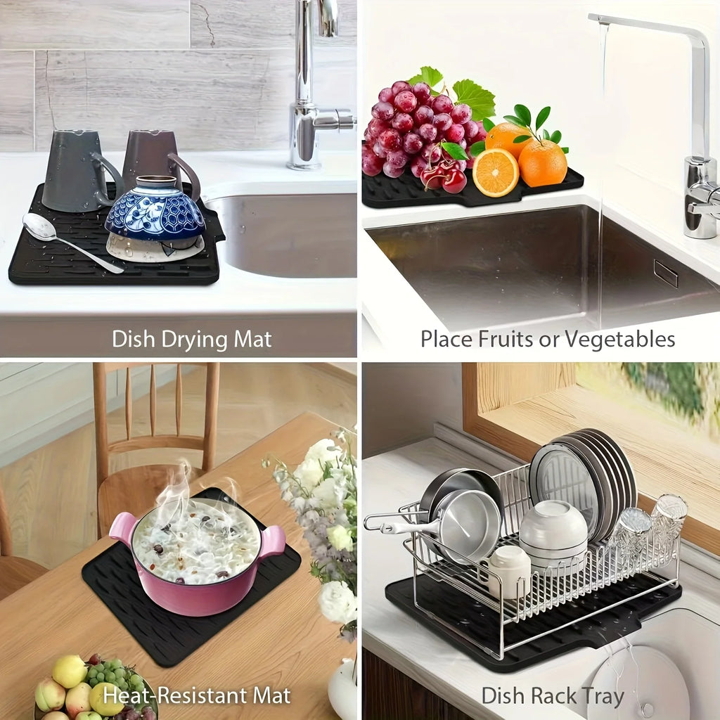 Self-Draining Silicone Dish Drying Mat for Kitchen Counter