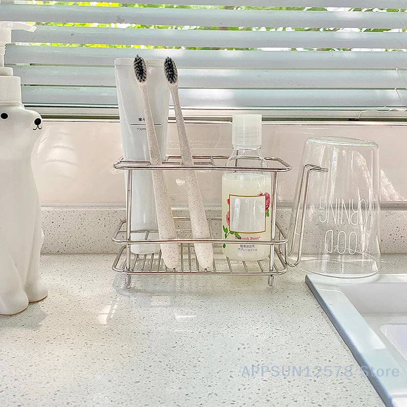 Minimalist Stainless Steel Countertop Toothbrush Holder
