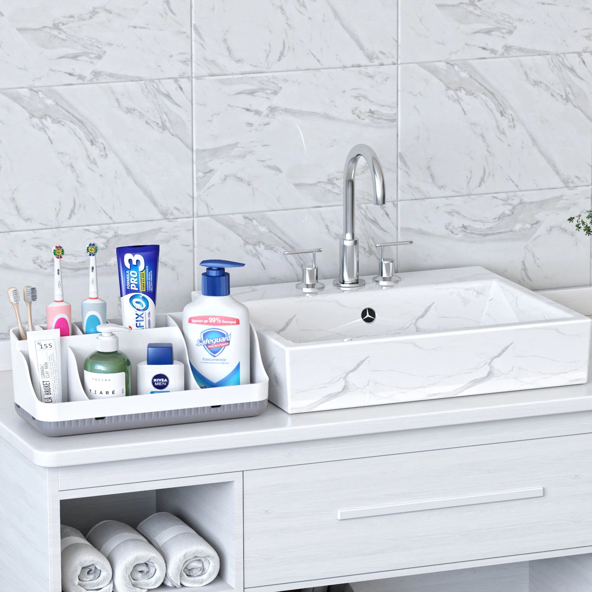 Multi-Functional 7-Slot Bathroom & Vanity Organizer