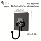 Premium Matte Black Adhesive Wall Hooks (5-Pack)