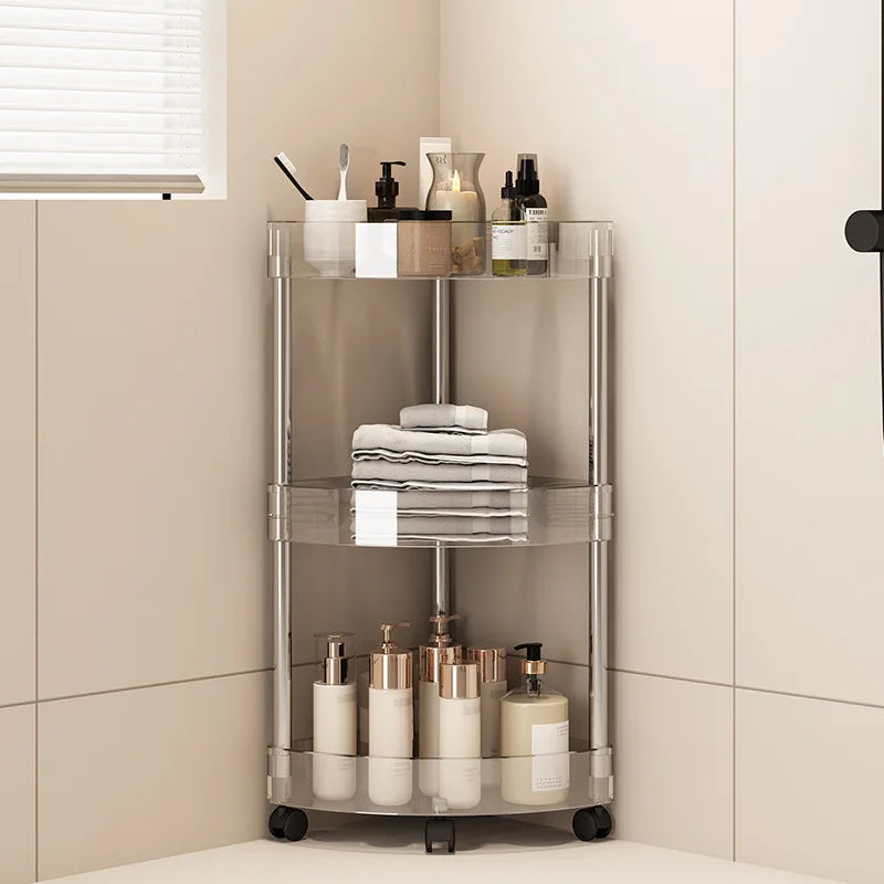 Modern Transparent Acrylic Corner Rolling Cart