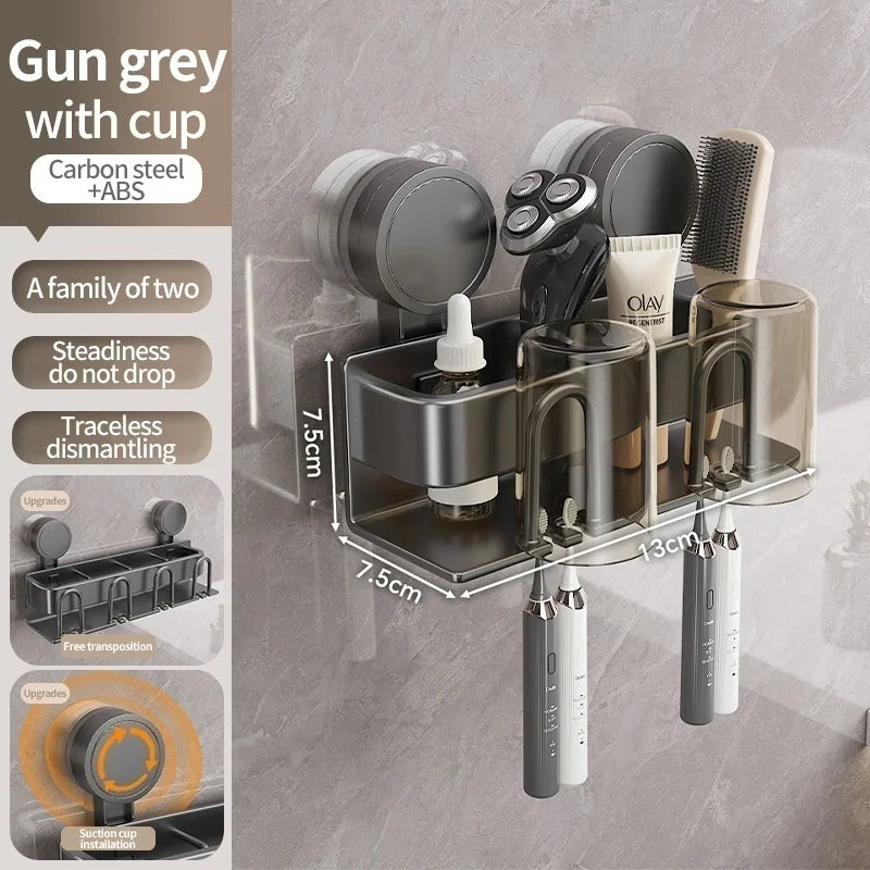 Modern Metallic Wall-Mounted Toothbrush Holder & Bathroom Organizer