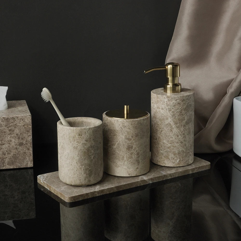 Emperador Luxury Natural Marble Bathroom Accessories Set