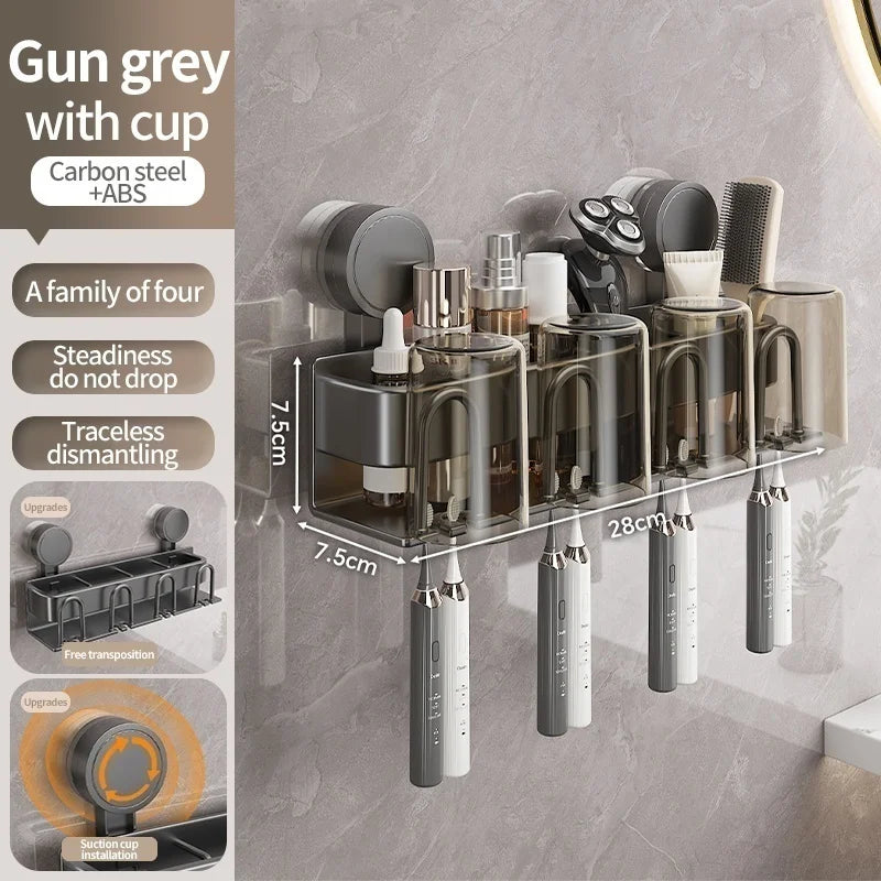 Modern Metallic Wall-Mounted Toothbrush Holder & Bathroom Organizer