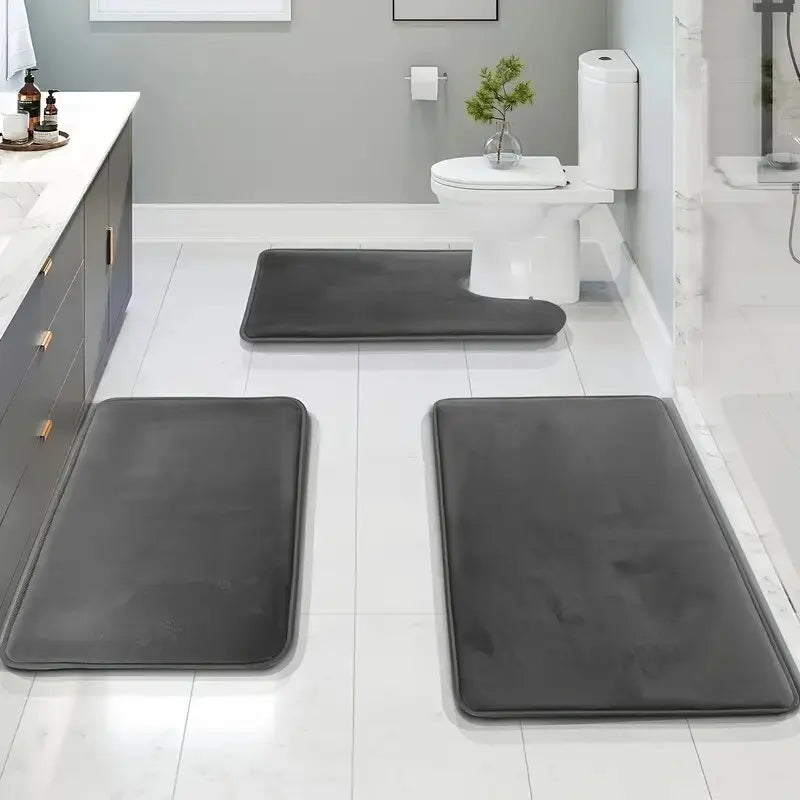 3-Piece Bathroom Rug Set, Non-Slip Soft Bath Mats, Super Absorbent Toilet & Shower Mat Set, Machine Washable
