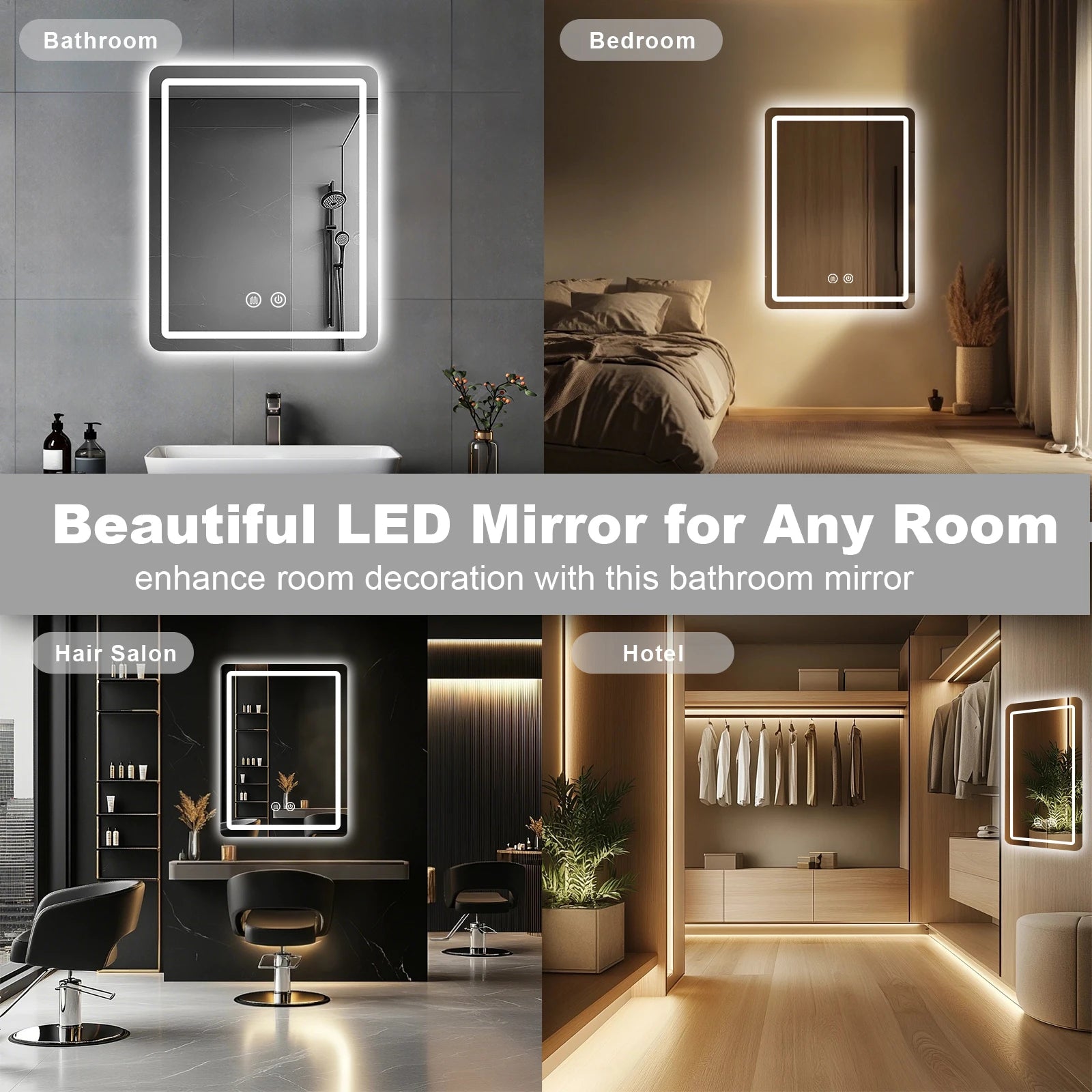 LED Bathroom Vanity Mirror with Lights, Anti-Fog, 3 Color Dimmable Lighting, Wall Mounted Rectangle Bathroom Mirror