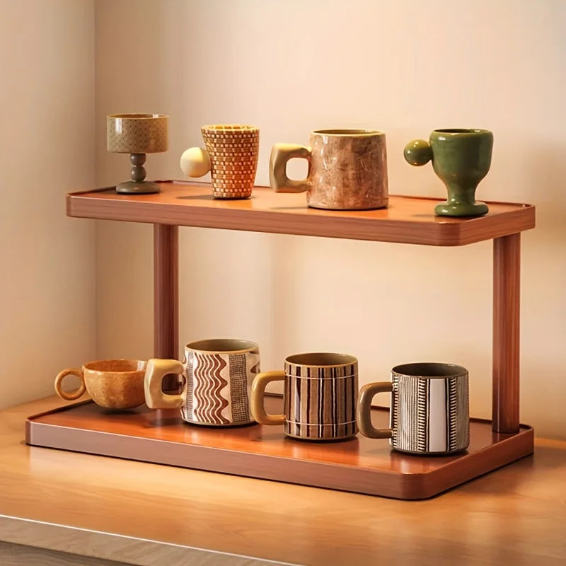 Minimalist 2-Tier Wooden Coffee Station Organizer