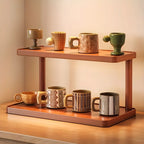 Minimalist 2-Tier Wooden Coffee Station Organizer
