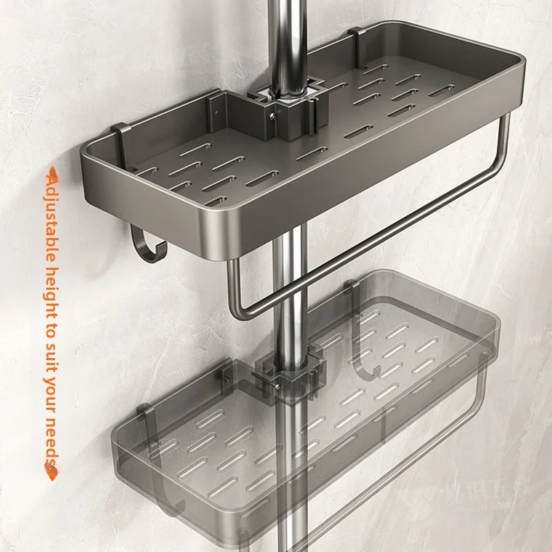 No-Drill Shower Rod Storage Organizer Rack