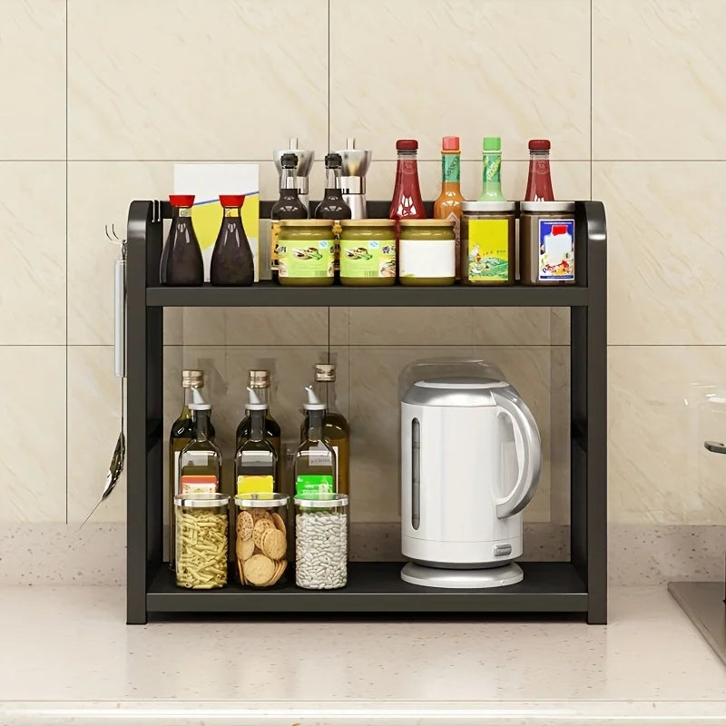 Modern Matte Black 2-Tier Countertop Organizer – Aesthetic Kitchen & Coffee Bar Shelf