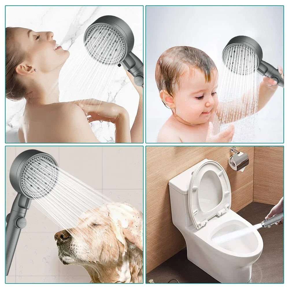 High Pressure Handheld Shower Head with 5 Spray Modes, Water Saving, One-Touch Pause, Universal Bathroom Shower Head