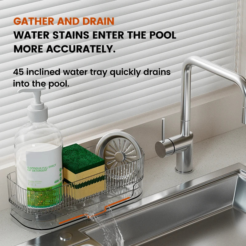 Self-Draining Kitchen Sink Sponge Holder & Organizer
