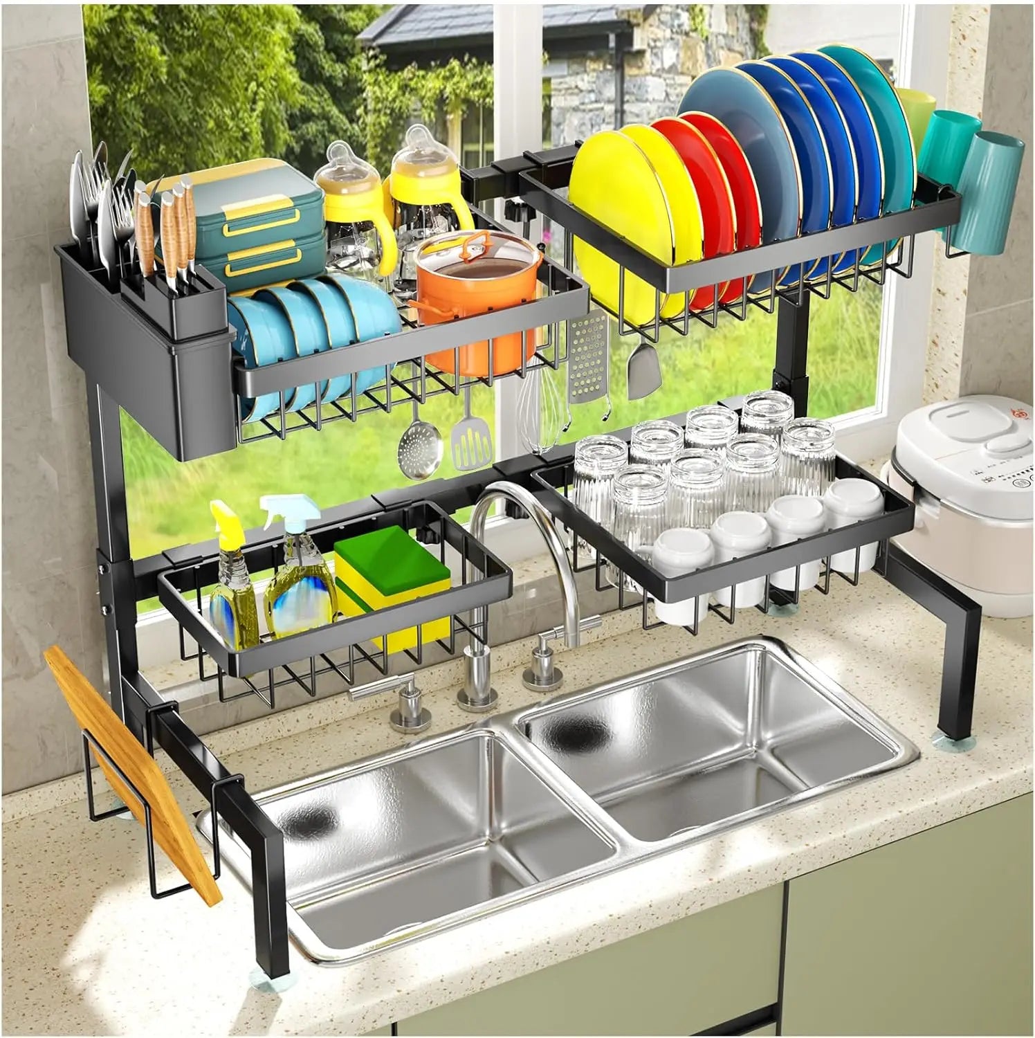 Extendable Over The Sink Dish Drying Rack (4 Baskets)