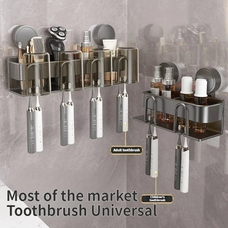 Modern Metallic Wall-Mounted Toothbrush Holder & Bathroom Organizer