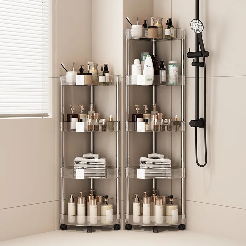 Modern Transparent Acrylic Corner Rolling Cart