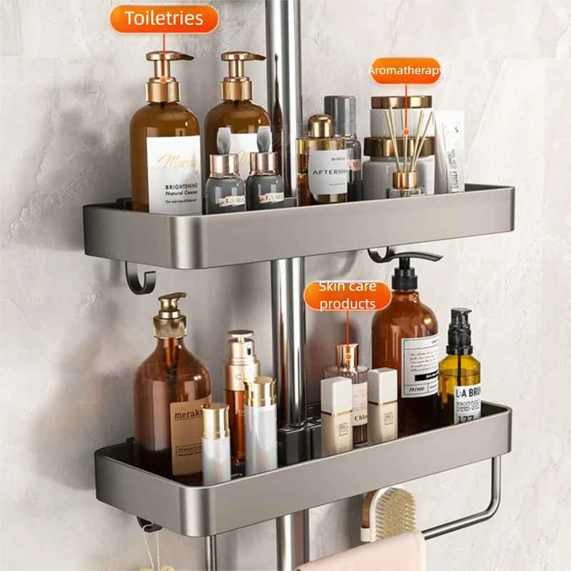 No-Drill Shower Rod Storage Organizer Rack