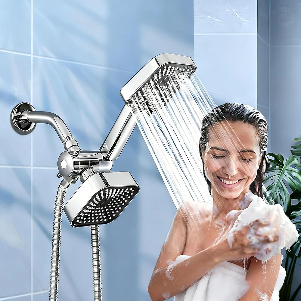 Dual Shower Head Combo with Handheld Spray, High Pressure Rainfall Shower Head, 3-Way Diverter & Stainless Steel Hose