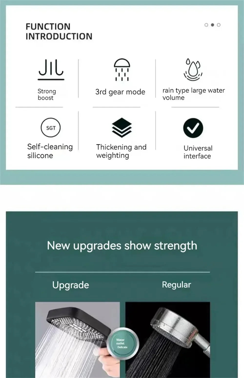 High Pressure Rainfall Shower Head, 3 Spray Modes, Water Saving, Large Panel Handheld Shower Head