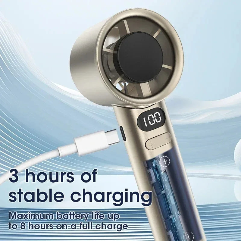 Portable Handheld Turbo Fan, 120-Speed Adjustable, Rechargeable Mini Fan with LED Digital Display, Quiet Personal Cooling Fan
