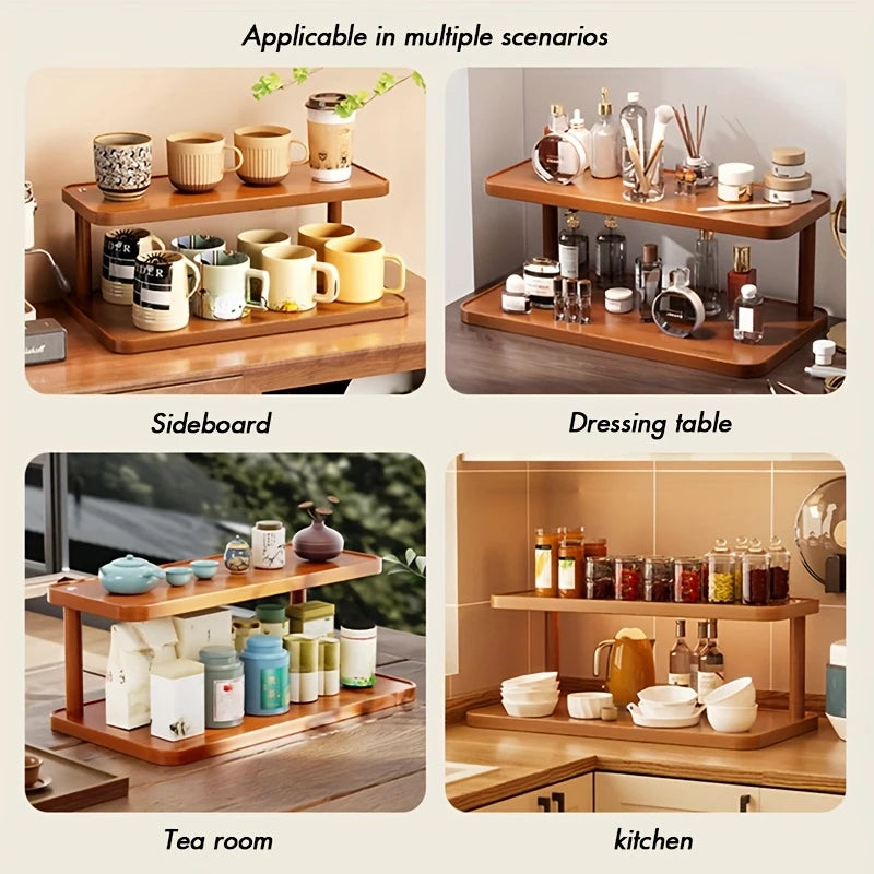 Minimalist 2-Tier Wooden Coffee Station Organizer