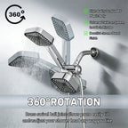 Dual Shower Head Combo with Handheld Spray, High Pressure Rainfall Shower Head, 3-Way Diverter & Stainless Steel Hose