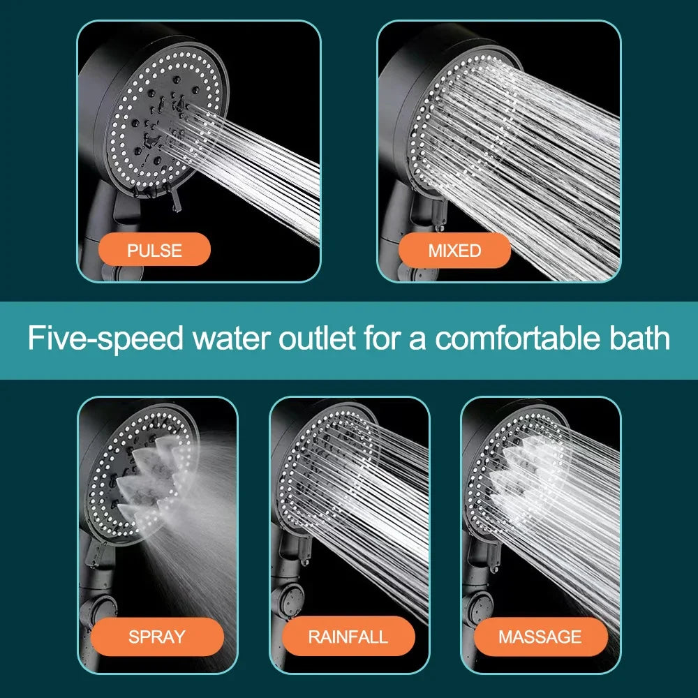 High Pressure Handheld Shower Head with 5 Spray Modes, Water Saving, One-Touch Pause, Universal Bathroom Shower Head