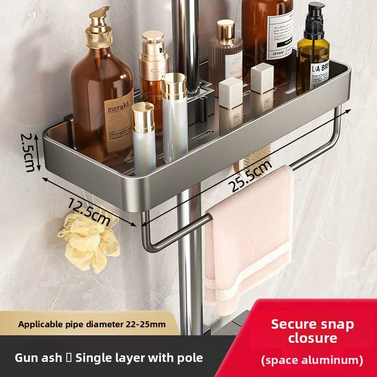 No-Drill Shower Rod Storage Organizer Rack