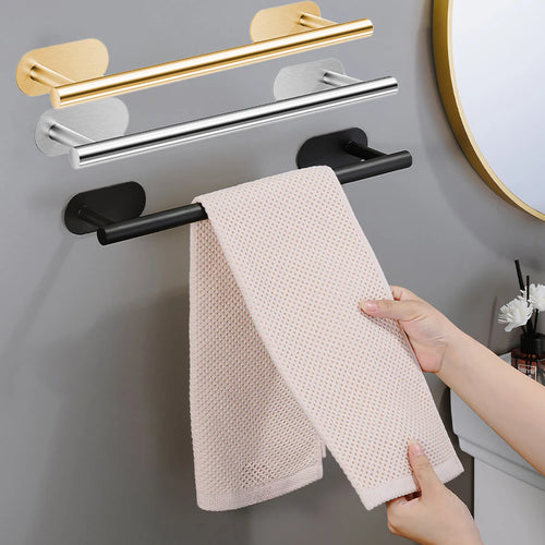 Adhesive Towel Bar – No-Drill SUS304 Stainless Steel, 40cm or Paper Towel Holder, Black/Silver/Gold