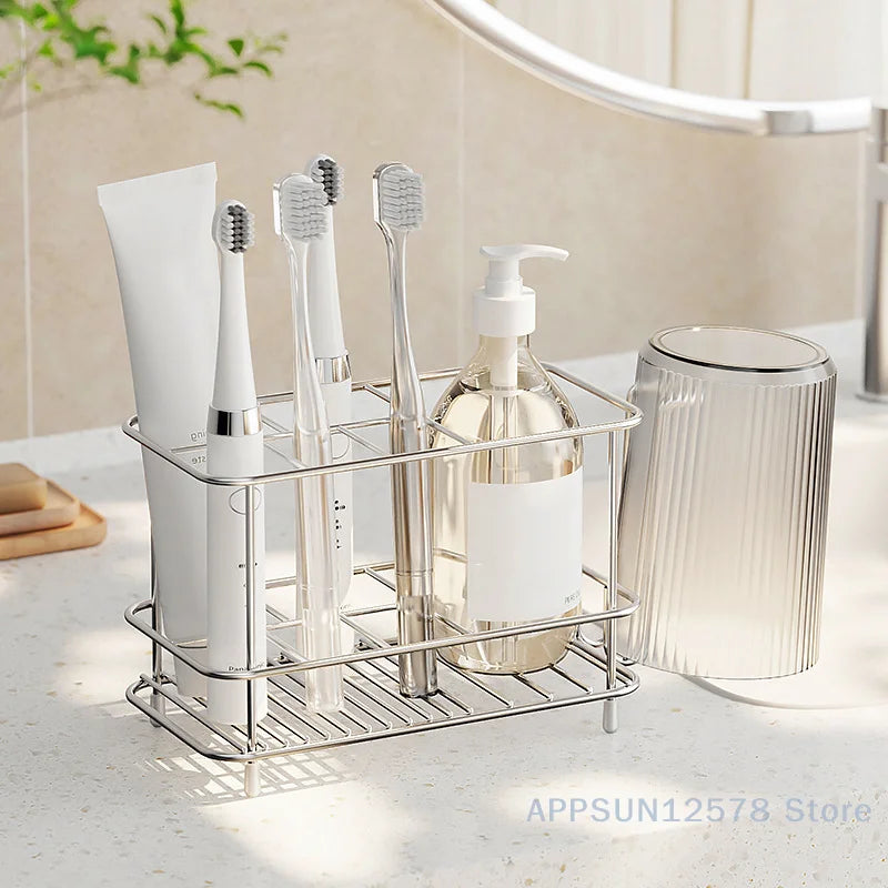 Minimalist Stainless Steel Countertop Toothbrush Holder