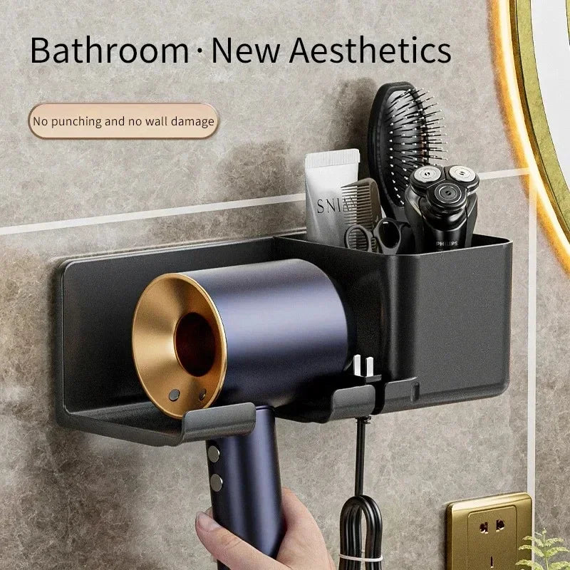 Premium Matte Black Hair Dryer & Styling Tool Organizer