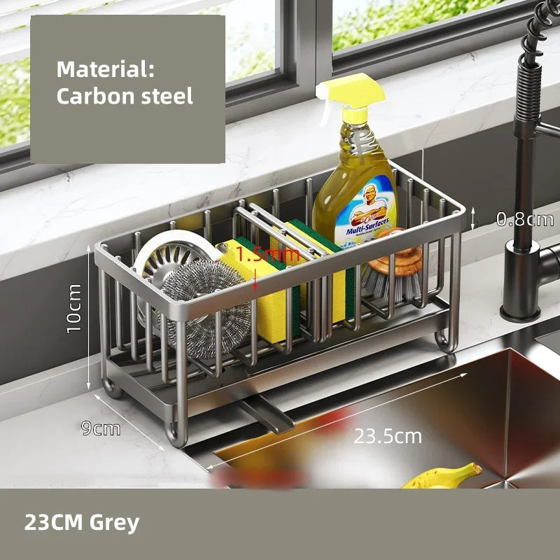 Carbon Steel Sink Organizer Rack with Slanted Drain Tray