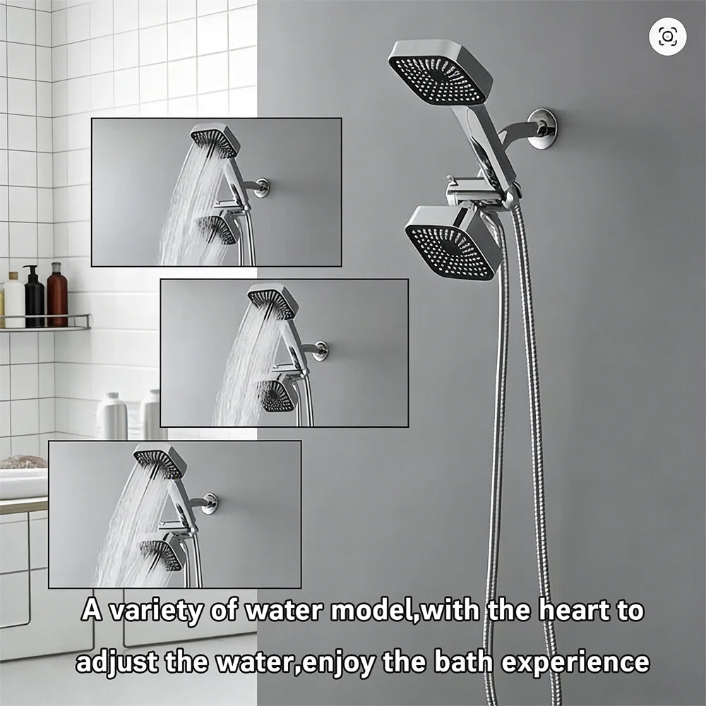 Dual Shower Head Combo with Handheld Spray, High Pressure Rainfall Shower Head, 3-Way Diverter & Stainless Steel Hose