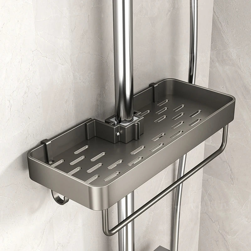 No-Drill Shower Rod Storage Organizer Rack