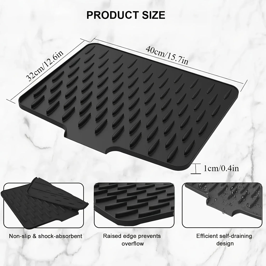Self-Draining Silicone Dish Drying Mat for Kitchen Counter