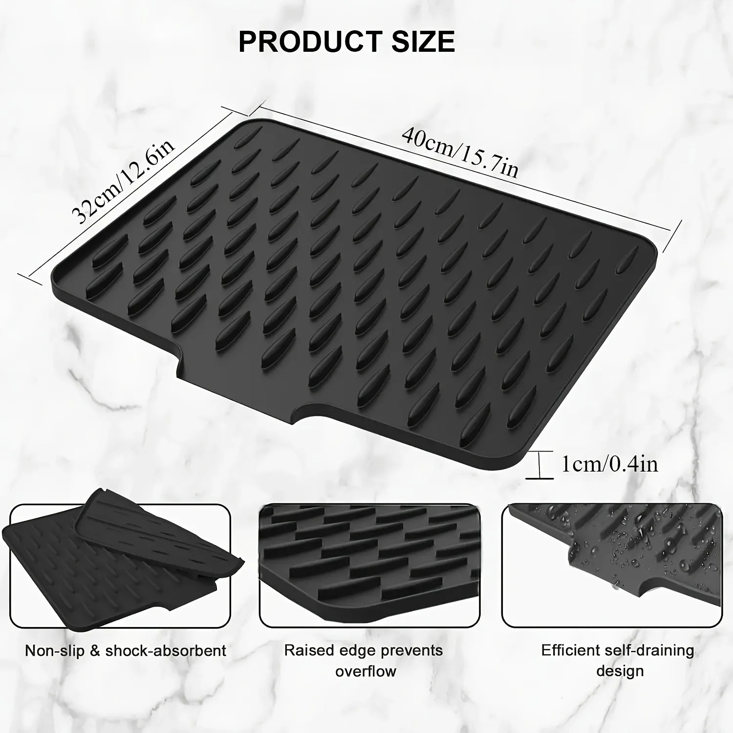 Self-Draining Silicone Dish Drying Mat for Kitchen Counter