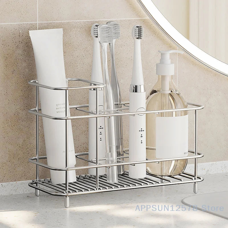 Minimalist Stainless Steel Countertop Toothbrush Holder